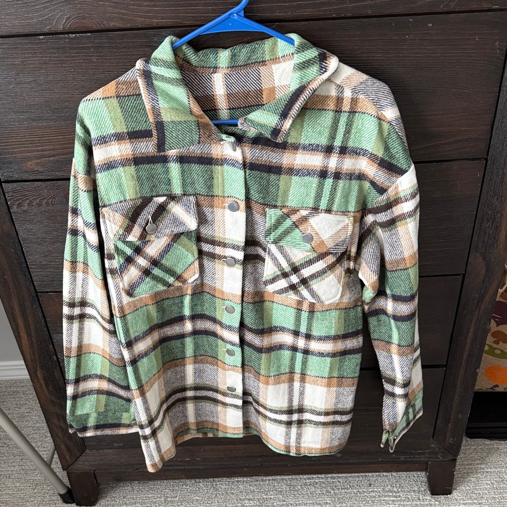 Plaid Button-Up Shirt in Green and Brown